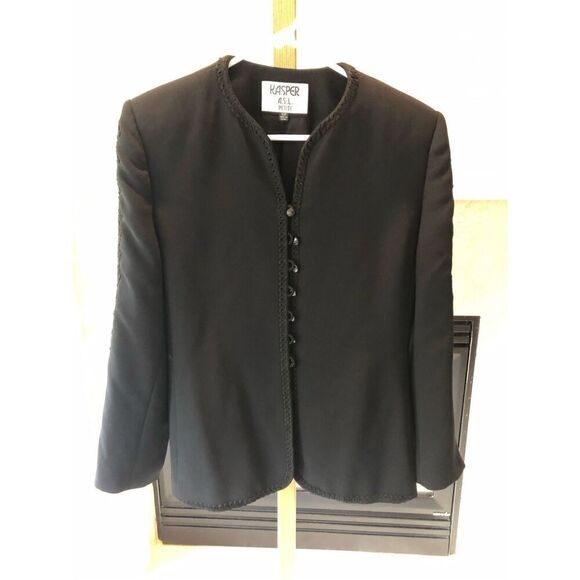 Kasper A.S.L. Women’s Black Lace Trim Button Up Elegant Suit Jacket Blazer Size - Picture 1 of 8